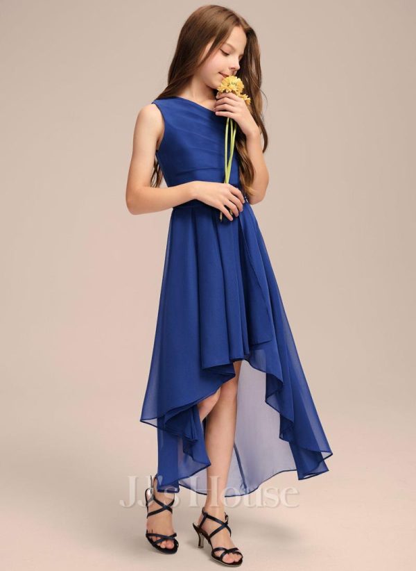 Junior Bridesmaid Dresses | A-line One Shoulder Asymmetrical Chiffon Junior Bridesmaid Dress With Bow As Picture – Girls