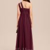 Junior Bridesmaid Dresses | A-line One Shoulder Floor-Length Chiffon Junior Bridesmaid Dress Cabernet – Girls