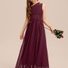 Junior Bridesmaid Dresses | A-line One Shoulder Floor-Length Chiffon Junior Bridesmaid Dress Cabernet – Girls