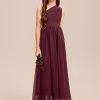 Junior Bridesmaid Dresses | A-line One Shoulder Floor-Length Chiffon Junior Bridesmaid Dress Cabernet – Girls