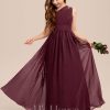 Junior Bridesmaid Dresses | A-line One Shoulder Floor-Length Chiffon Junior Bridesmaid Dress Cabernet – Girls