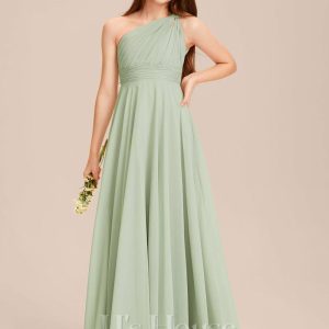 Junior Bridesmaid Dresses | A-line One Shoulder Floor-Length Chiffon Junior Bridesmaid Dress Celadon – Girls