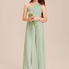 Junior Bridesmaid Dresses | A-line One Shoulder Floor-Length Chiffon Junior Bridesmaid Dress Celadon – Girls