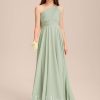 Junior Bridesmaid Dresses | A-line One Shoulder Floor-Length Chiffon Junior Bridesmaid Dress Celadon – Girls