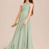 Junior Bridesmaid Dresses | A-line One Shoulder Floor-Length Chiffon Junior Bridesmaid Dress Celadon – Girls