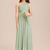 Junior Bridesmaid Dresses | A-line One Shoulder Floor-Length Chiffon Junior Bridesmaid Dress Celadon – Girls