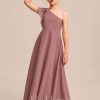 Junior Bridesmaid Dresses | A-line One Shoulder Floor-Length Chiffon Junior Bridesmaid Dress Desert Rose – Girls