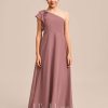 Junior Bridesmaid Dresses | A-line One Shoulder Floor-Length Chiffon Junior Bridesmaid Dress Desert Rose – Girls