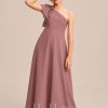 Junior Bridesmaid Dresses | A-line One Shoulder Floor-Length Chiffon Junior Bridesmaid Dress Desert Rose – Girls