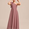 Junior Bridesmaid Dresses | A-line One Shoulder Floor-Length Chiffon Junior Bridesmaid Dress Desert Rose – Girls