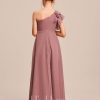 Junior Bridesmaid Dresses | A-line One Shoulder Floor-Length Chiffon Junior Bridesmaid Dress Desert Rose – Girls