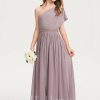 Junior Bridesmaid Dresses | A-line One Shoulder Floor-Length Chiffon Junior Bridesmaid Dress Dusk – Girls