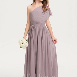 Junior Bridesmaid Dresses | A-line One Shoulder Floor-Length Chiffon Junior Bridesmaid Dress Dusk – Girls