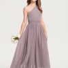 Junior Bridesmaid Dresses | A-line One Shoulder Floor-Length Chiffon Junior Bridesmaid Dress Dusk – Girls