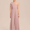 Junior Bridesmaid Dresses | A-line One Shoulder Floor-Length Chiffon Junior Bridesmaid Dress With Bow Dusty Rose – Girls