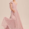 Junior Bridesmaid Dresses | A-line One Shoulder Floor-Length Chiffon Junior Bridesmaid Dress With Bow Dusty Rose – Girls