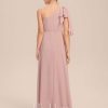 Junior Bridesmaid Dresses | A-line One Shoulder Floor-Length Chiffon Junior Bridesmaid Dress With Bow Dusty Rose – Girls