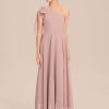 Junior Bridesmaid Dresses | A-line One Shoulder Floor-Length Chiffon Junior Bridesmaid Dress With Bow Dusty Rose – Girls