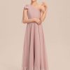 Junior Bridesmaid Dresses | A-line One Shoulder Floor-Length Chiffon Junior Bridesmaid Dress With Bow Dusty Rose – Girls