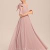 Junior Bridesmaid Dresses | A-line One Shoulder Floor-Length Chiffon Junior Bridesmaid Dress With Bow Dusty Rose – Girls