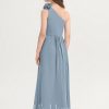 Junior Bridesmaid Dresses | A-line One Shoulder Floor-Length Chiffon Junior Bridesmaid Dress With Flower Dusty Blue – Girls