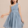 Junior Bridesmaid Dresses | A-line One Shoulder Knee-Length Chiffon Junior Bridesmaid Dress Dusty Blue – Girls