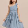 Junior Bridesmaid Dresses | A-line One Shoulder Knee-Length Chiffon Junior Bridesmaid Dress Dusty Blue – Girls