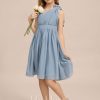 Junior Bridesmaid Dresses | A-line One Shoulder Knee-Length Chiffon Junior Bridesmaid Dress Dusty Blue – Girls