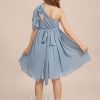 Junior Bridesmaid Dresses | A-line One Shoulder Knee-Length Chiffon Junior Bridesmaid Dress Dusty Blue – Girls