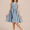 Junior Bridesmaid Dresses | A-line One Shoulder Knee-Length Chiffon Junior Bridesmaid Dress Dusty Blue – Girls