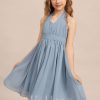 Junior Bridesmaid Dresses | A-line One Shoulder Knee-Length Chiffon Junior Bridesmaid Dress Dusty Blue – Girls