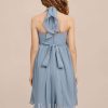 Junior Bridesmaid Dresses | A-line One Shoulder Knee-Length Chiffon Junior Bridesmaid Dress Dusty Blue – Girls