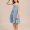 Junior Bridesmaid Dresses | A-line One Shoulder Knee-Length Chiffon Junior Bridesmaid Dress Dusty Blue – Girls