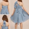 Junior Bridesmaid Dresses | A-line One Shoulder Knee-Length Chiffon Junior Bridesmaid Dress Dusty Blue – Girls