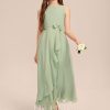 Junior Bridesmaid Dresses | A-line Scoop Ankle-Length Chiffon Junior Bridesmaid Dress With Bow Celadon – Girls