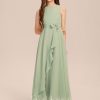 Junior Bridesmaid Dresses | A-line Scoop Ankle-Length Chiffon Junior Bridesmaid Dress With Bow Celadon – Girls