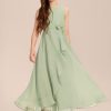 Junior Bridesmaid Dresses | A-line Scoop Ankle-Length Chiffon Junior Bridesmaid Dress With Bow Celadon – Girls