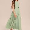 Junior Bridesmaid Dresses | A-line Scoop Ankle-Length Chiffon Junior Bridesmaid Dress With Bow Celadon – Girls