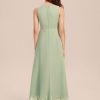 Junior Bridesmaid Dresses | A-line Scoop Ankle-Length Chiffon Junior Bridesmaid Dress With Bow Celadon – Girls