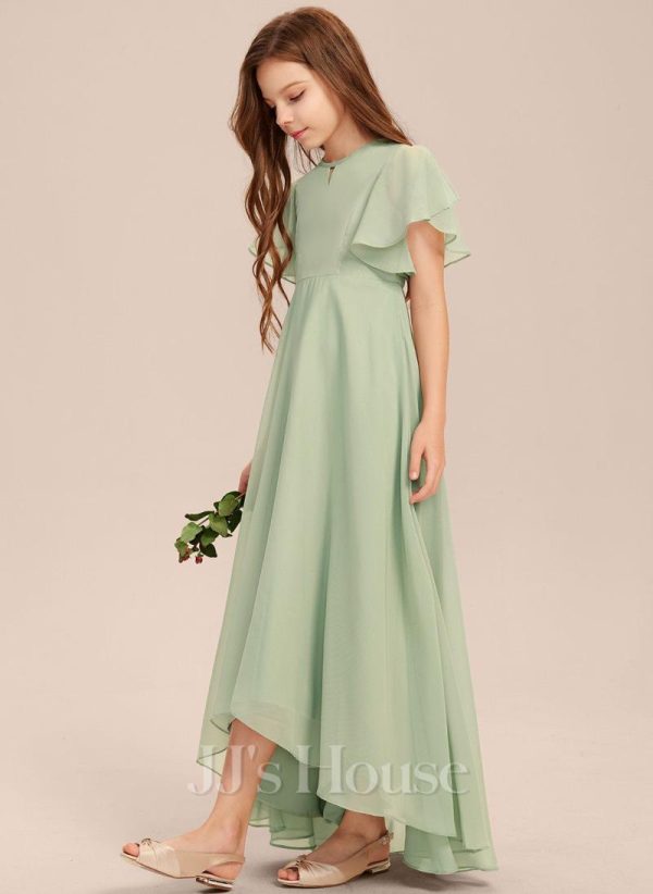 Junior Bridesmaid Dresses | A-line Scoop Asymmetrical Chiffon Junior Bridesmaid Dress Celadon – Girls