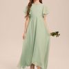 Junior Bridesmaid Dresses | A-line Scoop Asymmetrical Chiffon Junior Bridesmaid Dress Celadon – Girls