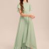 Junior Bridesmaid Dresses | A-line Scoop Asymmetrical Chiffon Junior Bridesmaid Dress Celadon – Girls