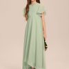 Junior Bridesmaid Dresses | A-line Scoop Asymmetrical Chiffon Junior Bridesmaid Dress Celadon – Girls