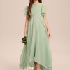 Junior Bridesmaid Dresses | A-line Scoop Asymmetrical Chiffon Junior Bridesmaid Dress Celadon – Girls