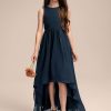 Junior Bridesmaid Dresses | A-line Scoop Asymmetrical Chiffon Junior Bridesmaid Dress Dark Navy – Girls