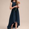 Junior Bridesmaid Dresses | A-line Scoop Asymmetrical Chiffon Junior Bridesmaid Dress Dark Navy – Girls