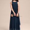 Junior Bridesmaid Dresses | A-line Scoop Asymmetrical Chiffon Junior Bridesmaid Dress Dark Navy – Girls