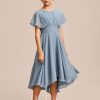 Junior Bridesmaid Dresses | A-line Scoop Asymmetrical Chiffon Junior Bridesmaid Dress Dusty Blue – Girls