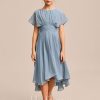 Junior Bridesmaid Dresses | A-line Scoop Asymmetrical Chiffon Junior Bridesmaid Dress Dusty Blue – Girls