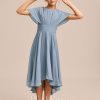 Junior Bridesmaid Dresses | A-line Scoop Asymmetrical Chiffon Junior Bridesmaid Dress Dusty Blue – Girls